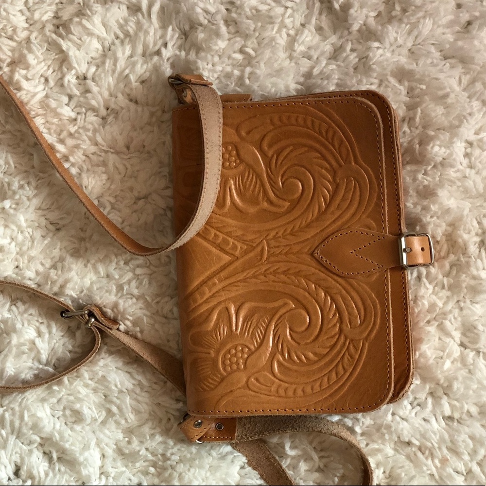 REAL LEATHER Embossed Crossbody